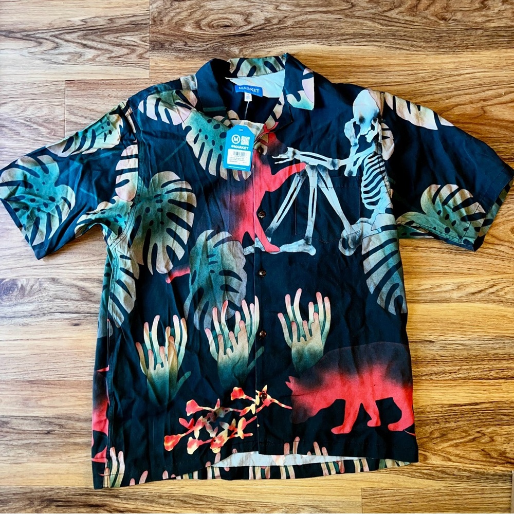 Market x Black and Red Skeleton Camp button up